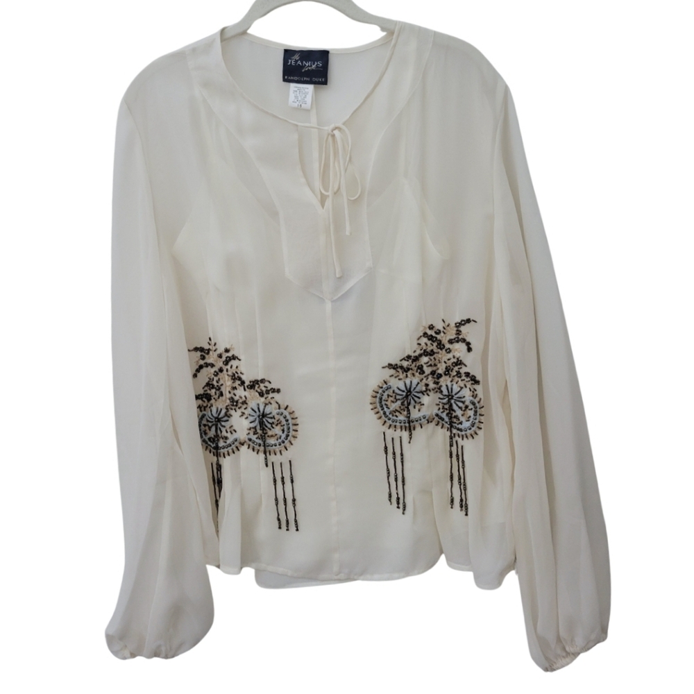 Vintage White Sheer Cami Blouse Womens XL 16 Beaded Festival Western Boho Cowboy